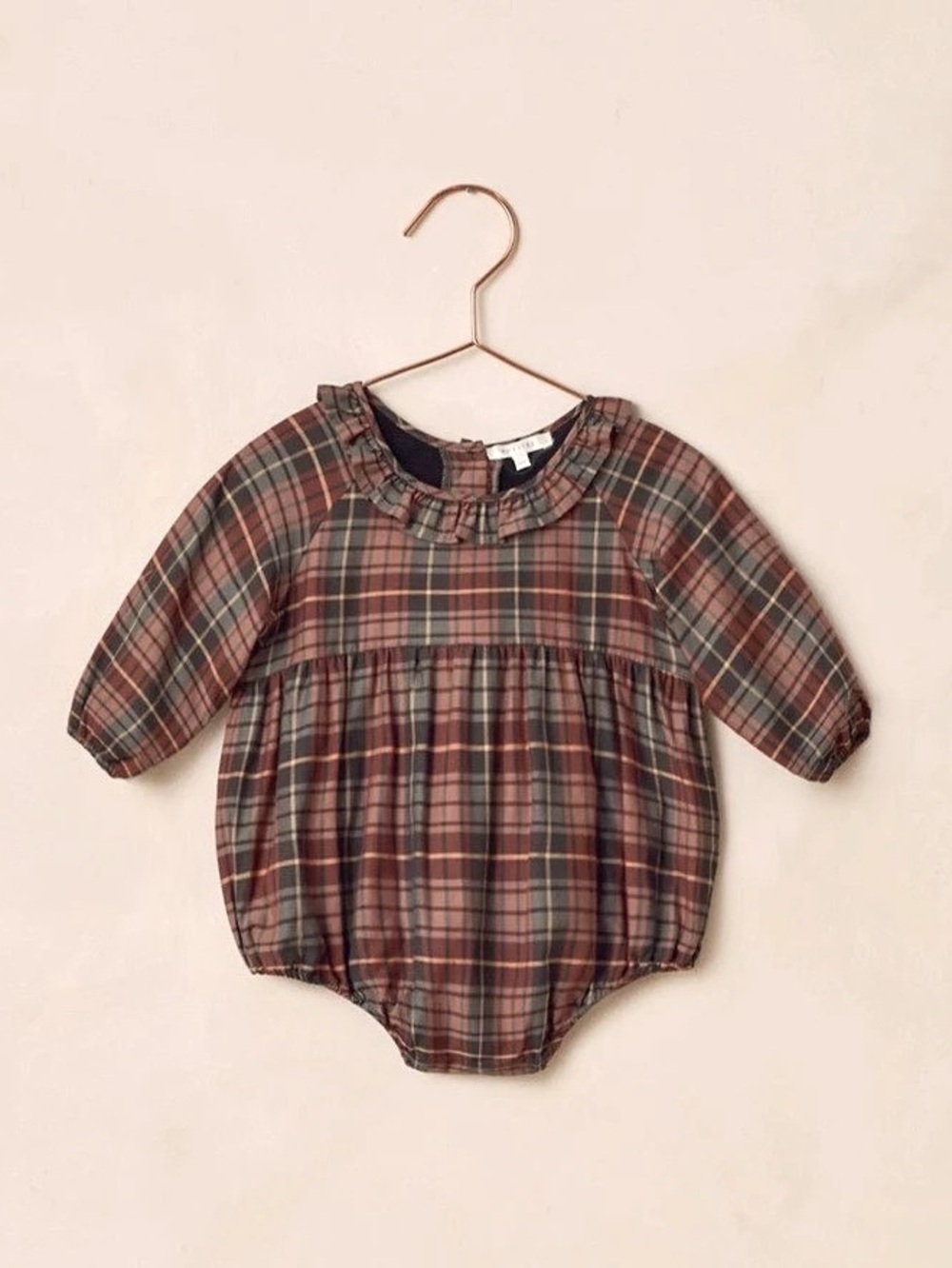 Noralee nwt Adeline romper in winter tartan Baby Bodysuit in Brown & Red